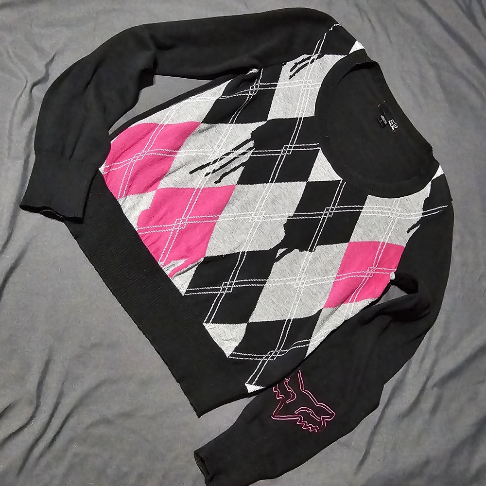 🧡Fox Racing Argyl Sweater in Black Pink Gray Size L